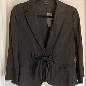 Theory Black Linen 3/4 Sleeve Cropped Blazer 10